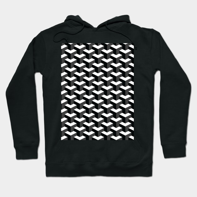 Black and White Cube Pattern 3D Effect Hoodie by fakemirror